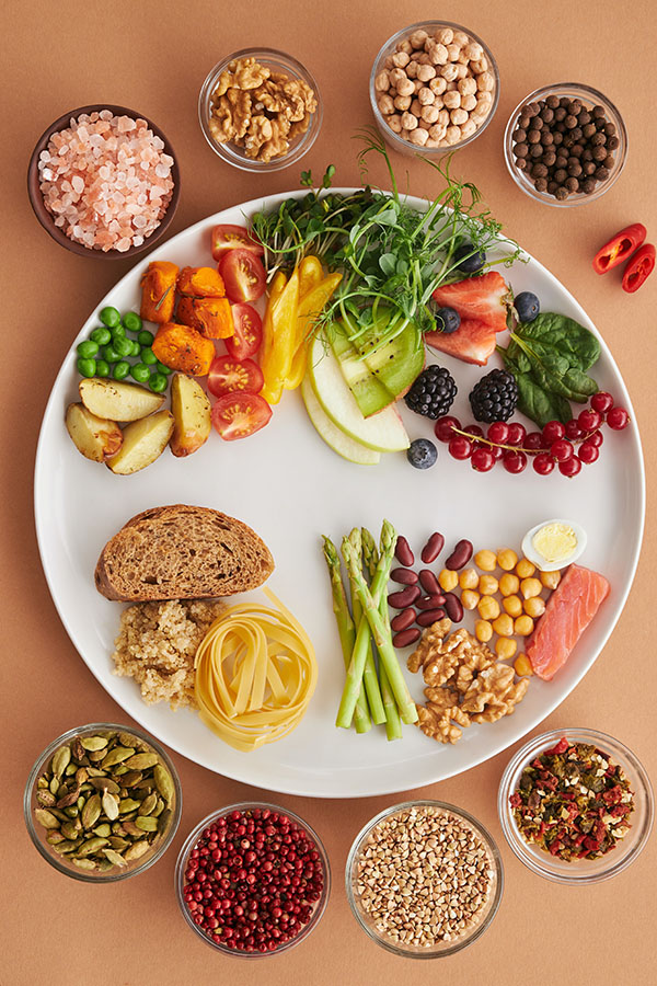Plate full of Fruits, Vegetables, and Whole Grains