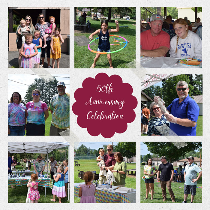 Collage of Laurel Health Employees Celebrating the Health System's 50th Anniversary at a Company Picnic