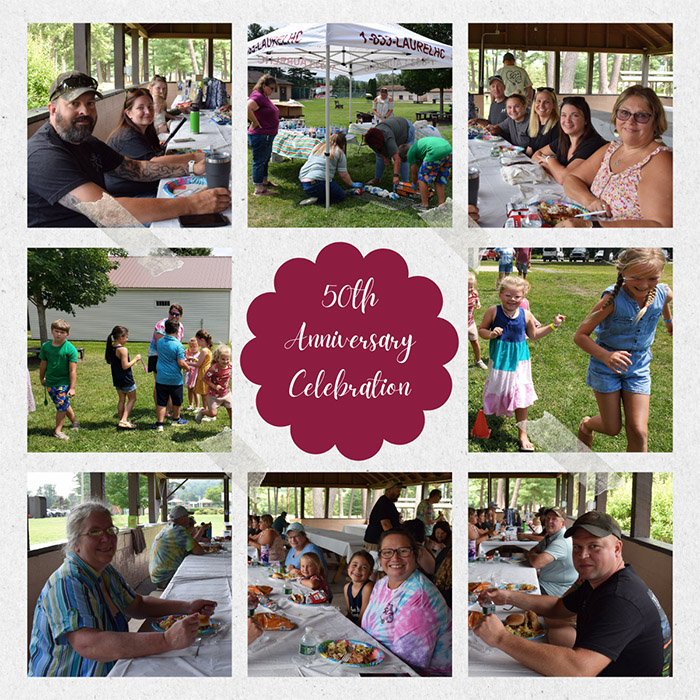Collage of Laurel Health Employees Celebrating the Health System's 50th Anniversary at a Company Picnic