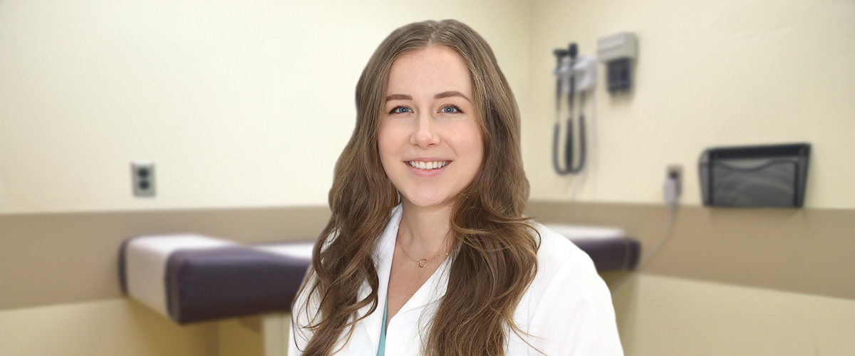 Photo of Rachelle Schultes, FNP-C, in an exam room; Rachelle is a certified registered family nurse practitioner practicing at Lawrenceville Laurel Health Center located on 32 East Lawrence Rd