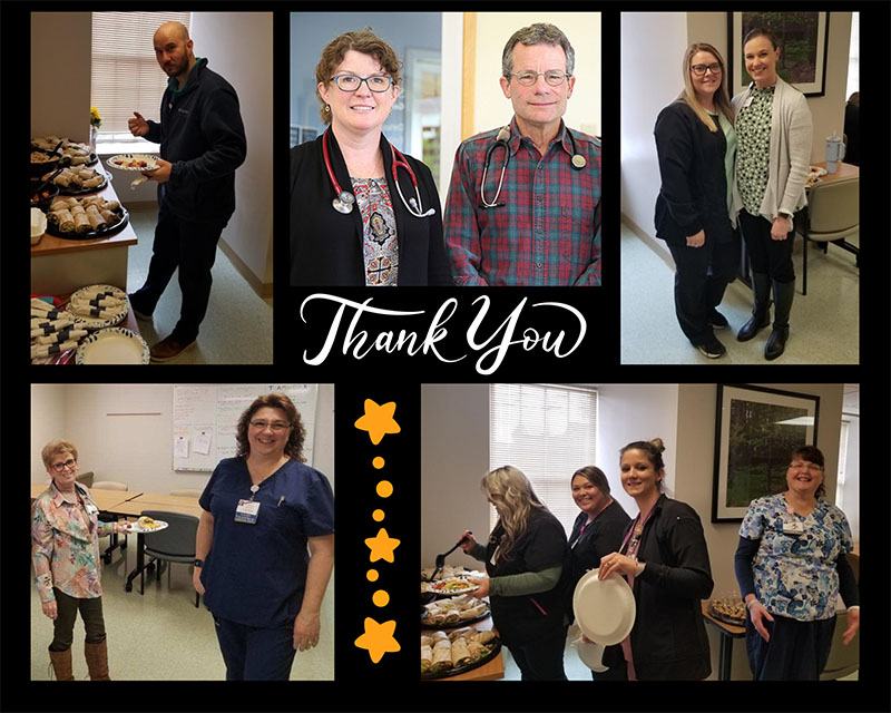 Laurel Health 2024 Doctors' Day Celebration Collage featuring Laurel Health providers smiling and enjoying lunch together